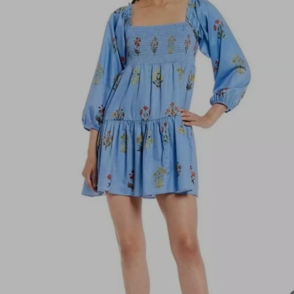 Sachin + Babi For Dillards Blue Daria Floral Dress with Bishop Sleeves - Picture 10 of 14